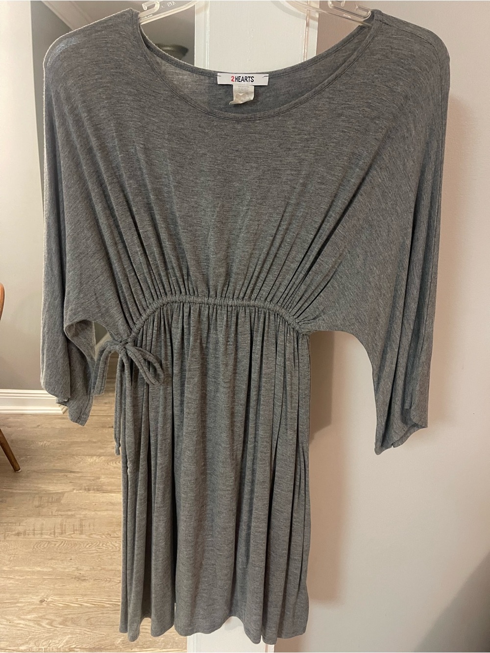 2Hearts Gray Long Sleeve Gathered-Waist Women's Dress
